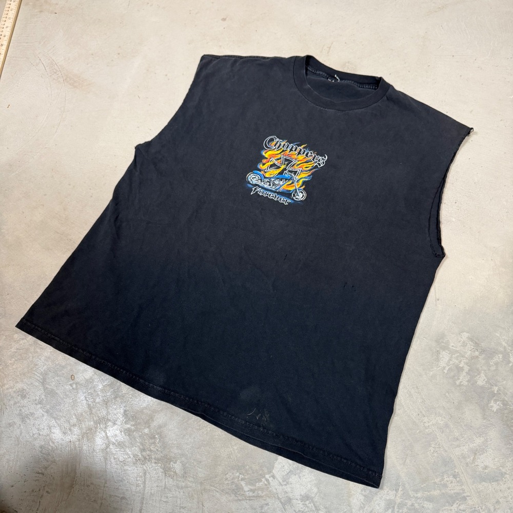 Vintage 90s Thunder Choppers Forever Sleeveless Biker Shirt Black Muscle Tee XL